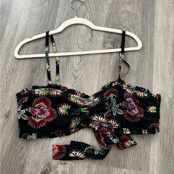 ALEXIS "ALMA" BLACK FLORAL CROP BANDEAU BRA BOHO TOP BLOUSE MIDNIGHT BLOOM - Picture 3 of 5
